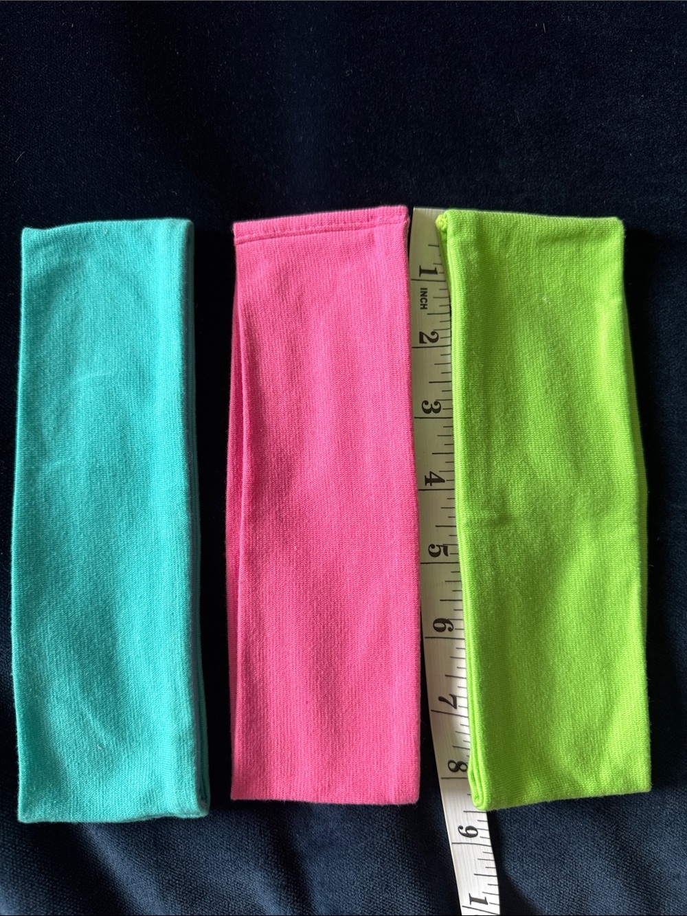 Hair bands set of 3 in cotton blend fabric bright pink green blue New